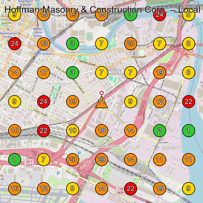 Hoffman Masonry & Construction Corp. Masonry Contractor GeoGrid ranking map for Newark NJ
